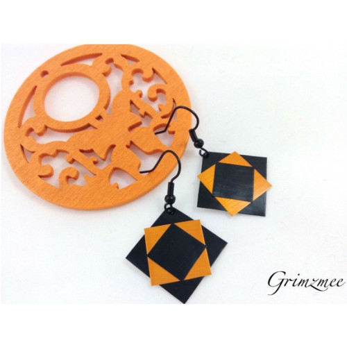 Boucles d'oreille oranges et noires en capsule de café recyclée